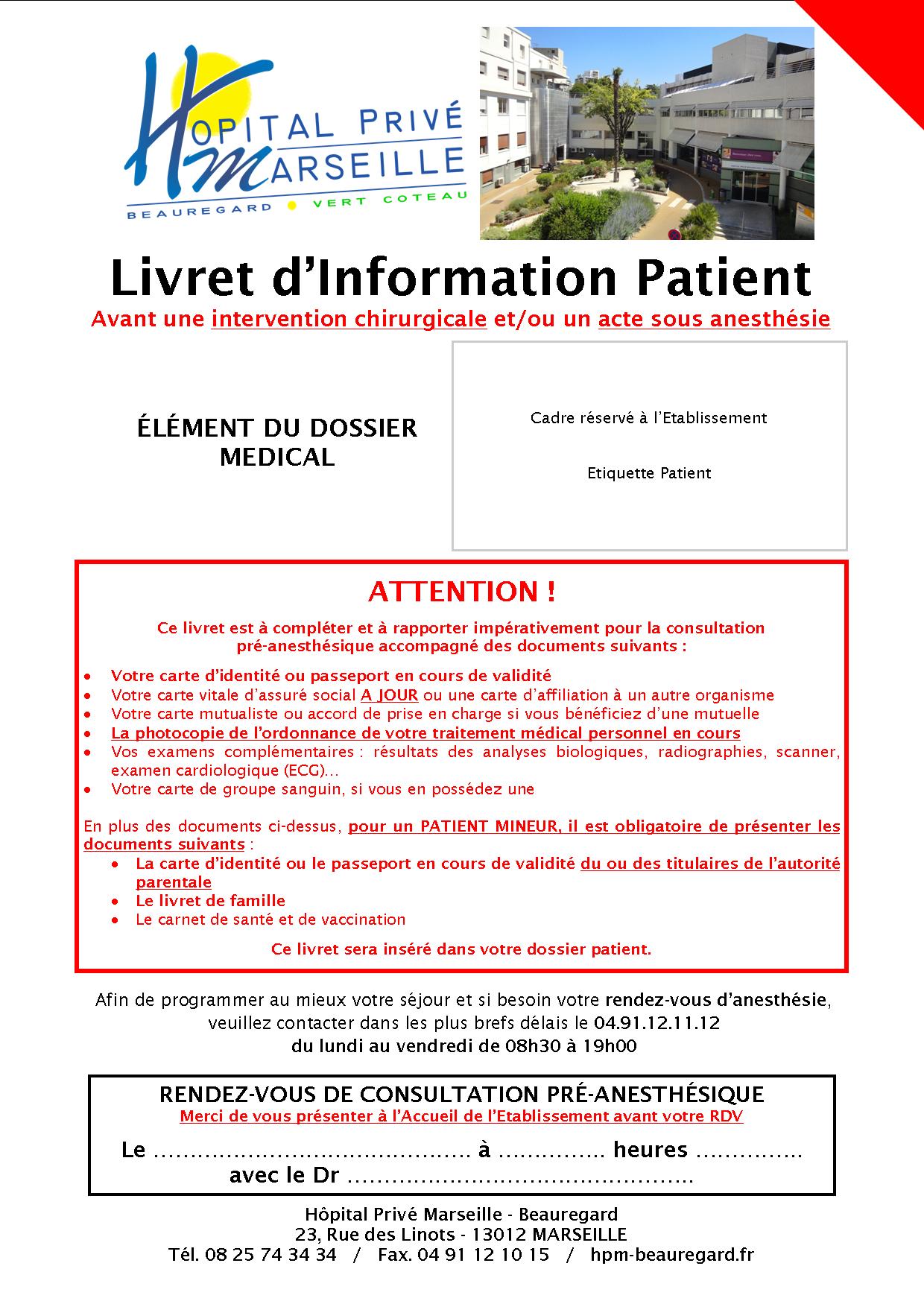 Livrets Patient - Hôpital Privé Marseille - Beauregard